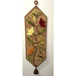 Gorgeous Large BOHO Wall Hanging Latch Hook On Wood Panel Flowers Butterflies